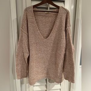 Oversized slouchy blush and ivory v neck sweater